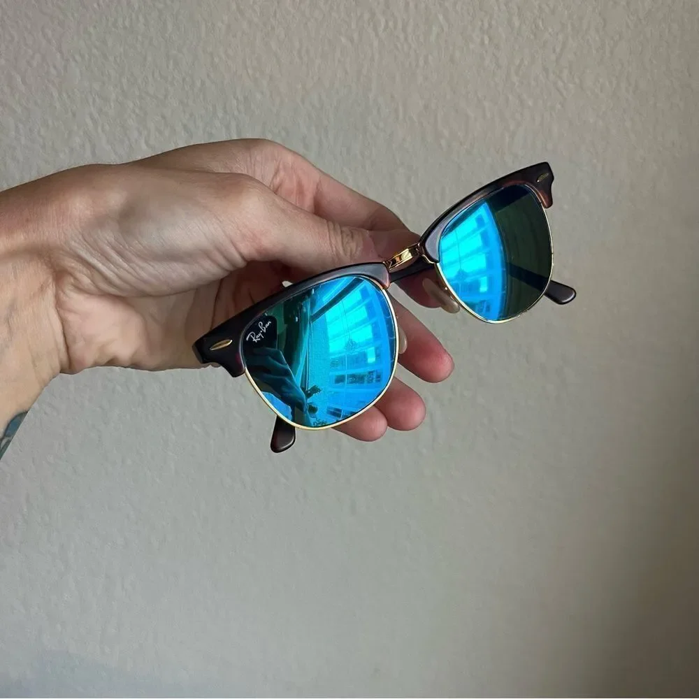 Ray-Ban Clubmaster Tortoiseshell Mirrored Blue Sunglasses